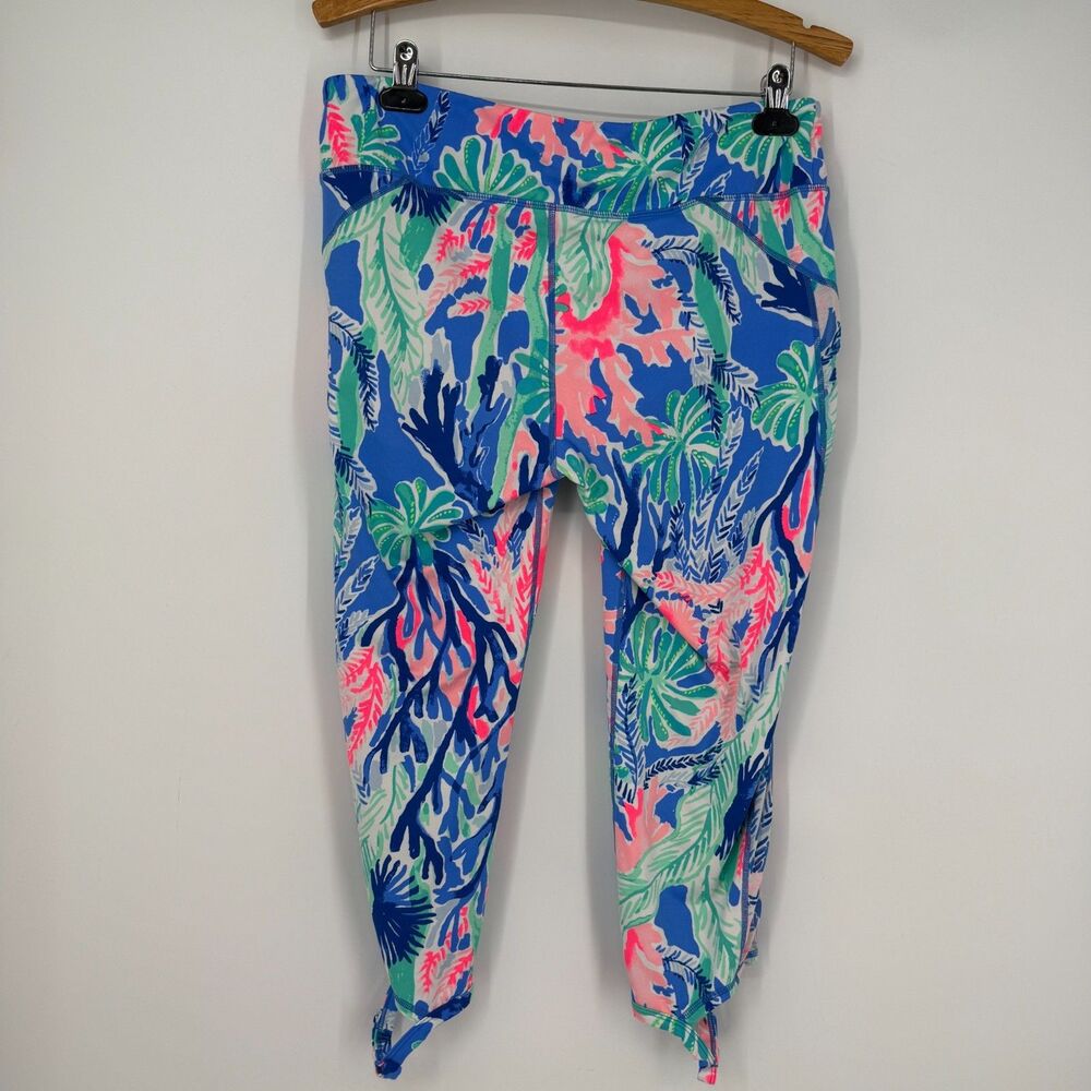 Lilly Pulitzer Luxletic Legging Women XL Blue Weekender Crop Tropical Coastal - Picture 6 of 13